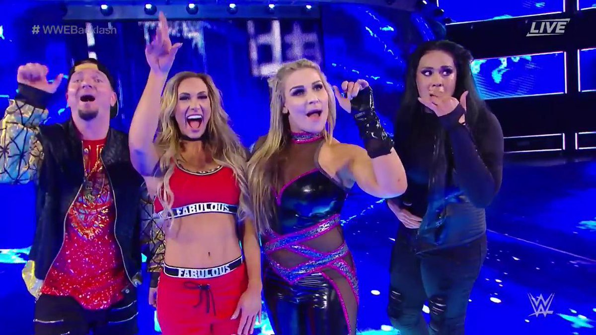 RomanReingsSP's tweet photo. A WELCOME victory for @CarmellaWWE, @NatByNature and @TaminaSnuka...  #WWEBacklash @realellsworth https://t.co/SmyYZxNZzK