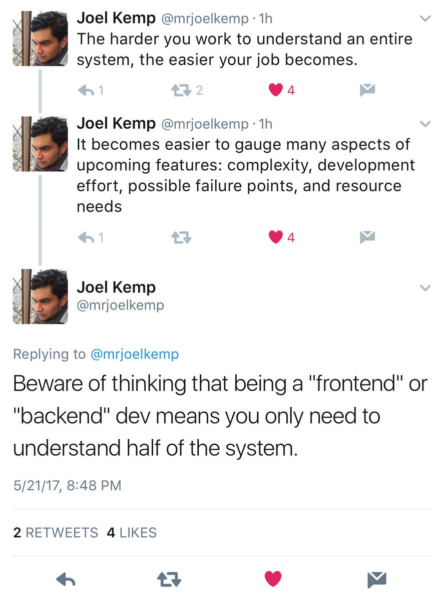 gautam's tweet image. great advice for developers from @mrjoelkemp 💯