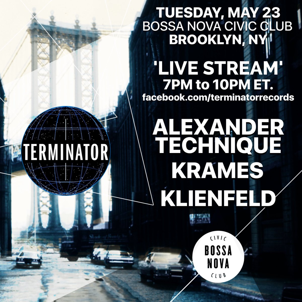 <a href="/TerminatorRec/">Terminator Records</a> warm up party for <a href="/MovementDetroit/">Movement Detroit</a> Tues May 23 - 7-10pm <a href="/BossaNovaCivic/">Bossa Nova Civic Club</a> #Brooklyn w/ <a href="/AlexanderTechnq/">Alexander Technique</a> <a href="/SeanKrames/">KRAMES</a> @Klienfeld