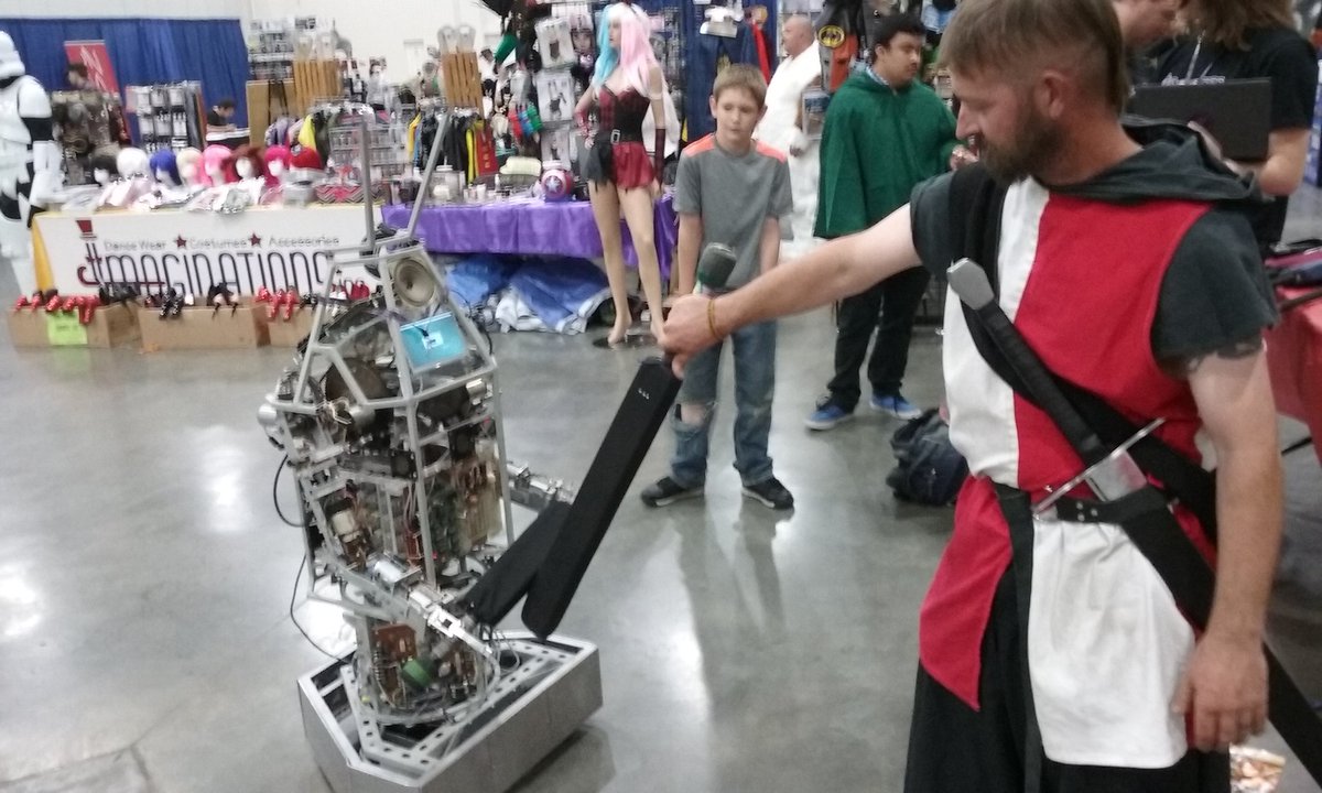 ZupidStombies's tweet photo. Some photos of #Raybot our SubProto #makerspace mascot #robot sword fighting at #XCon #MyrtleBeach https://t.co/VtyZenICyy