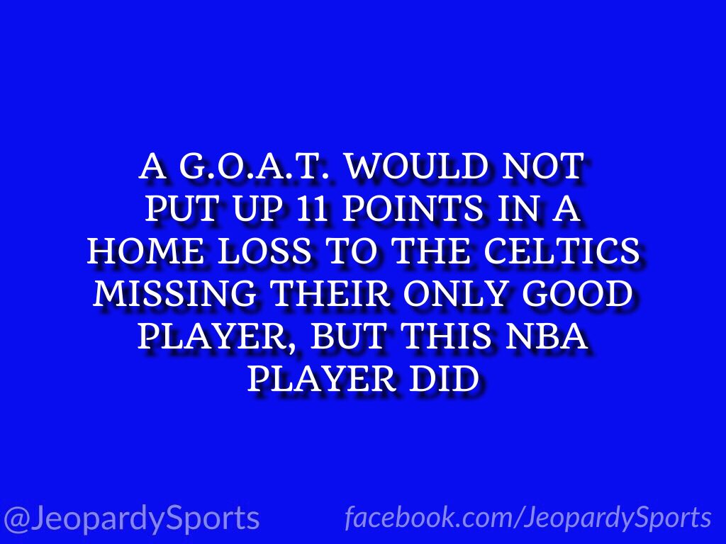 JeopardySports's tweet image. "Who is: LeBron James?"
#JeopardySports #NBAPlayoffs