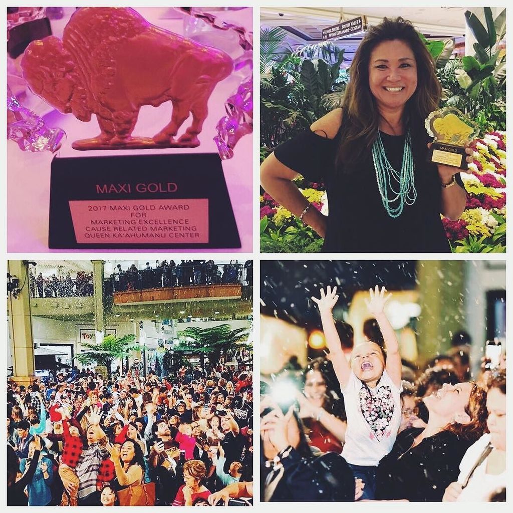 QKCMaui's tweet photo. We are THRILLED to bring the @icsc #ICSCMAXI GOLD home!! #QKCSNOWFALL will go down in history!! MAUI NO KA OI!! #SHOPQKC #DINEQKC #PLAYQKC https://t.co/TxwE5kN7DL