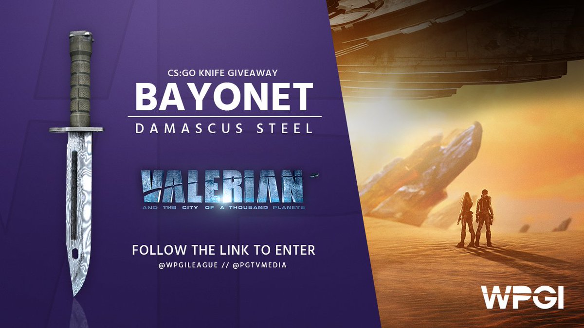 WPGILeague's tweet image. Thanks to the @ValerianMovie we are GIVING AWAY a Bayonet | Damascus Steel for CS:GO! In Cinemas August 10 🎥

Enter: bit.ly/2qyYJ4l