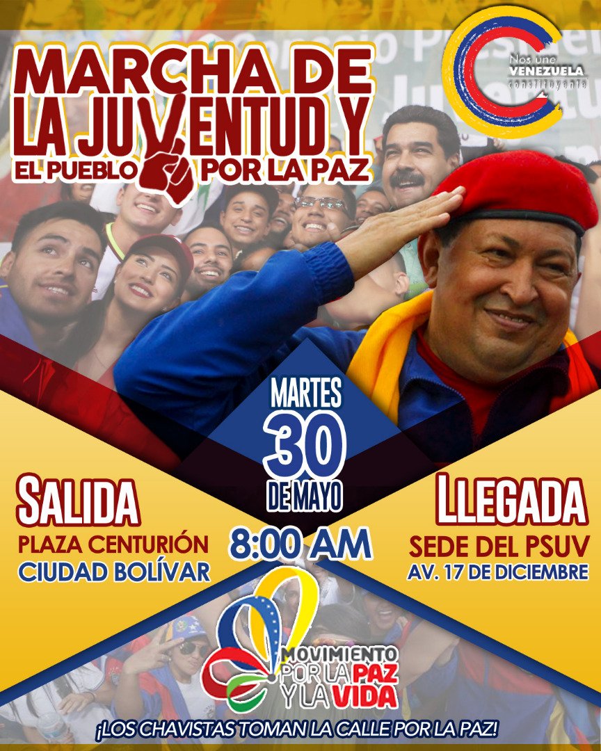 Por la Paz #MAÑANA Marcha  de la Juventud y el Pueblo de #Bolivar #YaVieneLaConstituyente
