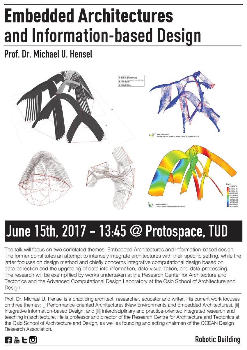 hyperbody's tweet image. Prof. Dr. Michael U. Hensel lectures on &quot;Embedded Architectures and Information-based Design&quot; bit.ly/2r49TkQ
