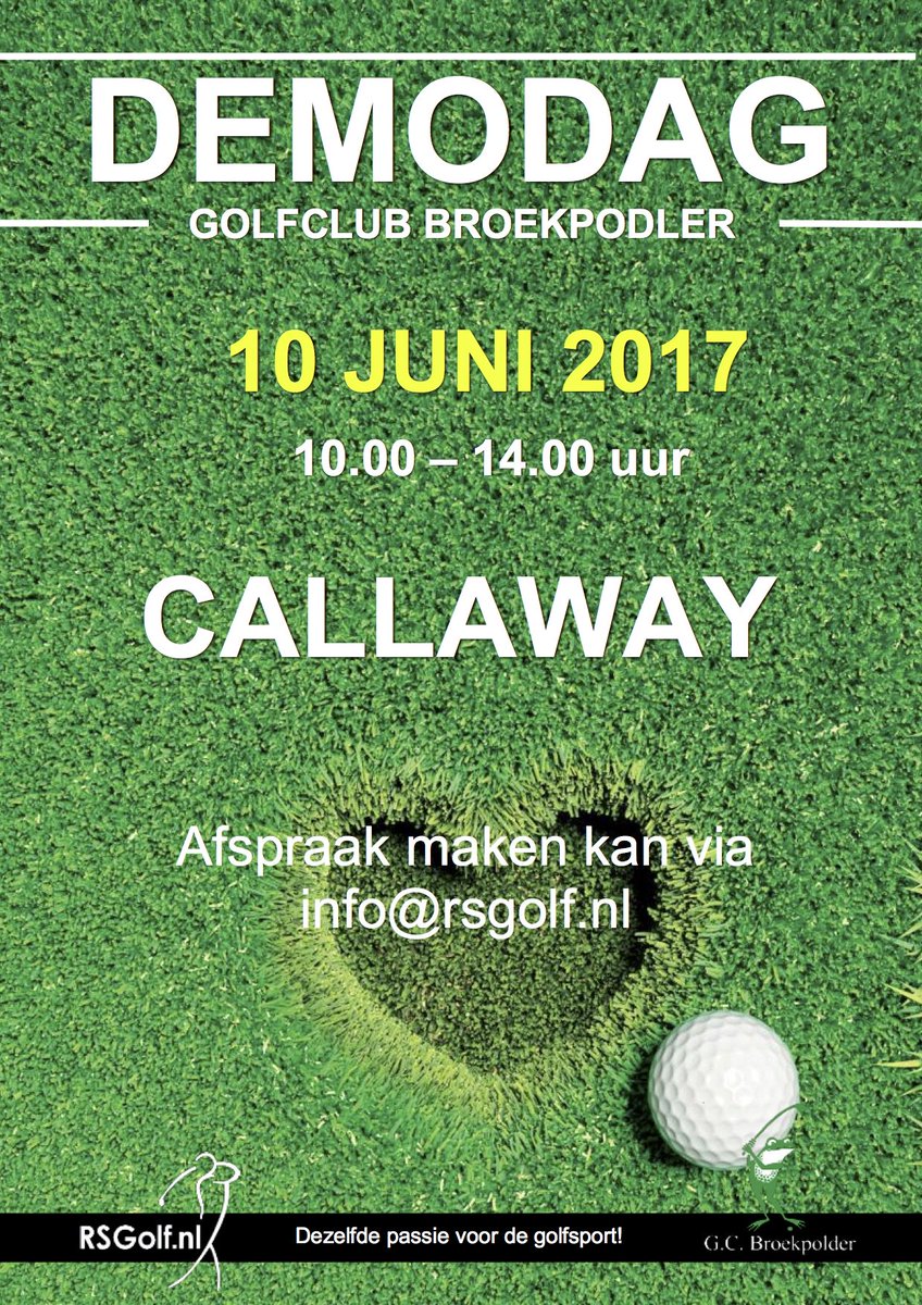 <a href="/CallawayGolf/">Callaway Golf</a> demodag op Golfclub Broekpolder!! 
10 juni 2017 van 10.00 - 14.00 uur
Interesse? maak dan nu een afspraak via info@rsgolf.nl