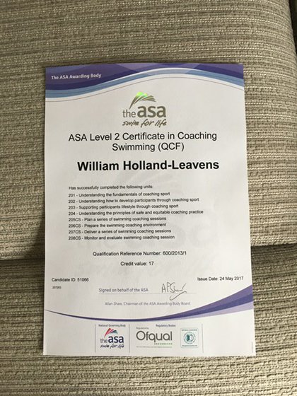 I am officially a level 2 swimming coach
