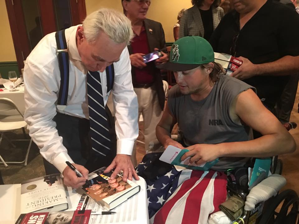 RogerJStoneJr's tweet photo. God bless this vet, who made it to my book signing in a wheelchair. 
Happy Memorial Day! https://t.co/IyGS1dWbLG