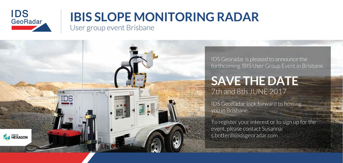 IDS_GeoRadar's tweet image. Have you registered to our #SlopeMonitoring #Radar User Group yet? Join us in #Brisbane, #Australia on June 7-8. Still time to register!