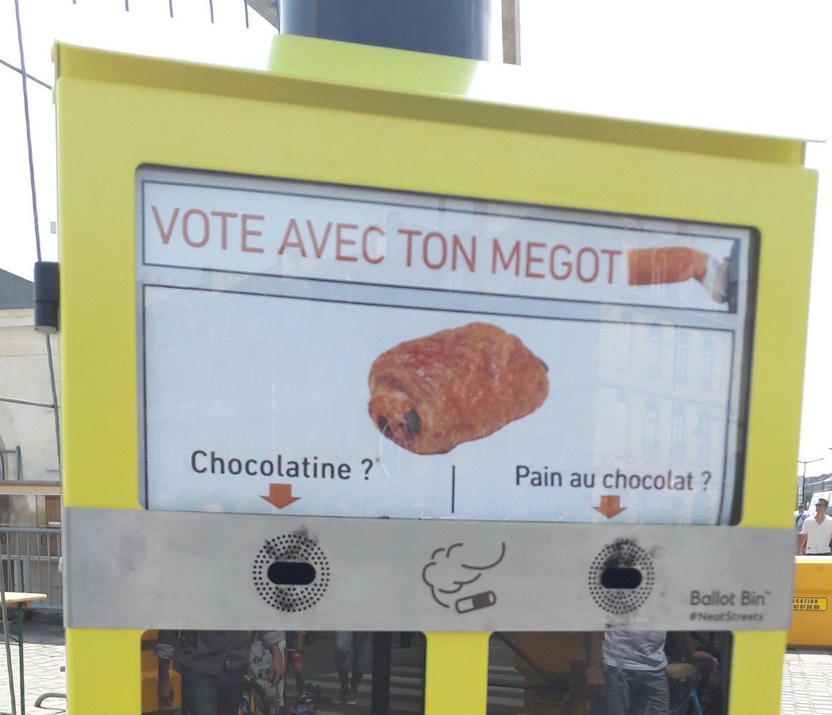 Plutôt pain au chocolat ou chocolatine ? A Bordeaux, on vote en jetant son mégot sudouest.fr/2017/05/29/plu…