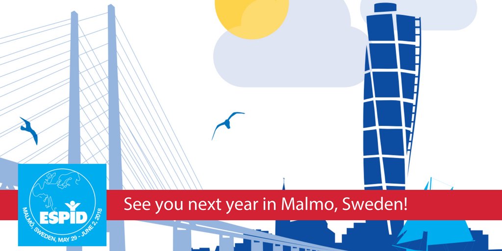 ESPIDsociety's tweet photo. Still reeling from the #ESPID2017 excitement? Save the date for our next Meeting, #ESPID2018 in #Malmo https://t.co/WsDugFbti2
