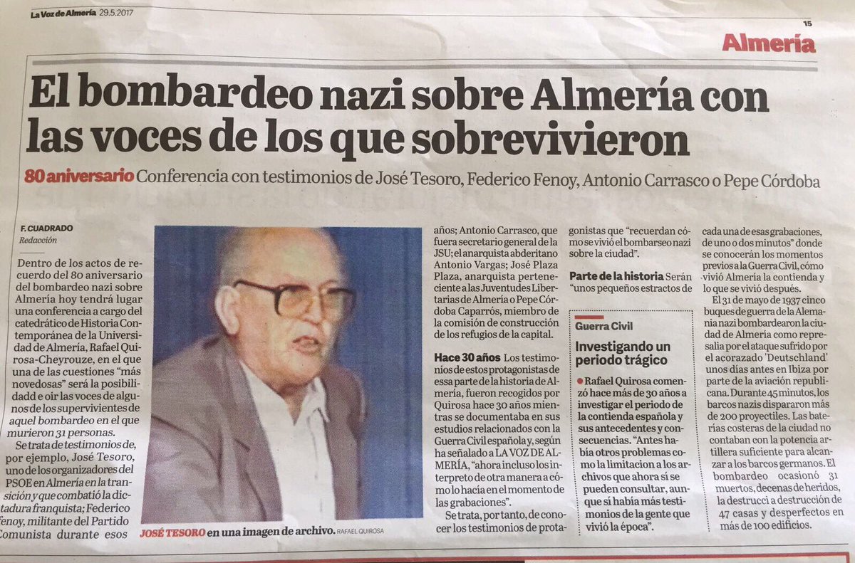ETP_UAL's tweet photo. Esta tarde Rafael Quirosa recordará la tragedia del bombardeo nazi sobre Almería, con una conferencia en la que rescatará voces del pasado https://t.co/8XHSpsawDb
