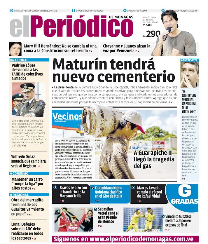 ChuoTorrealba's tweet photo. Así amanecemos: "Mayor General Rodríguez Torres: Constituyente no resuelve problemas de los venezolanos" 1ra plana El Periódico de Monagas https://t.co/QwOK3vqQHZ