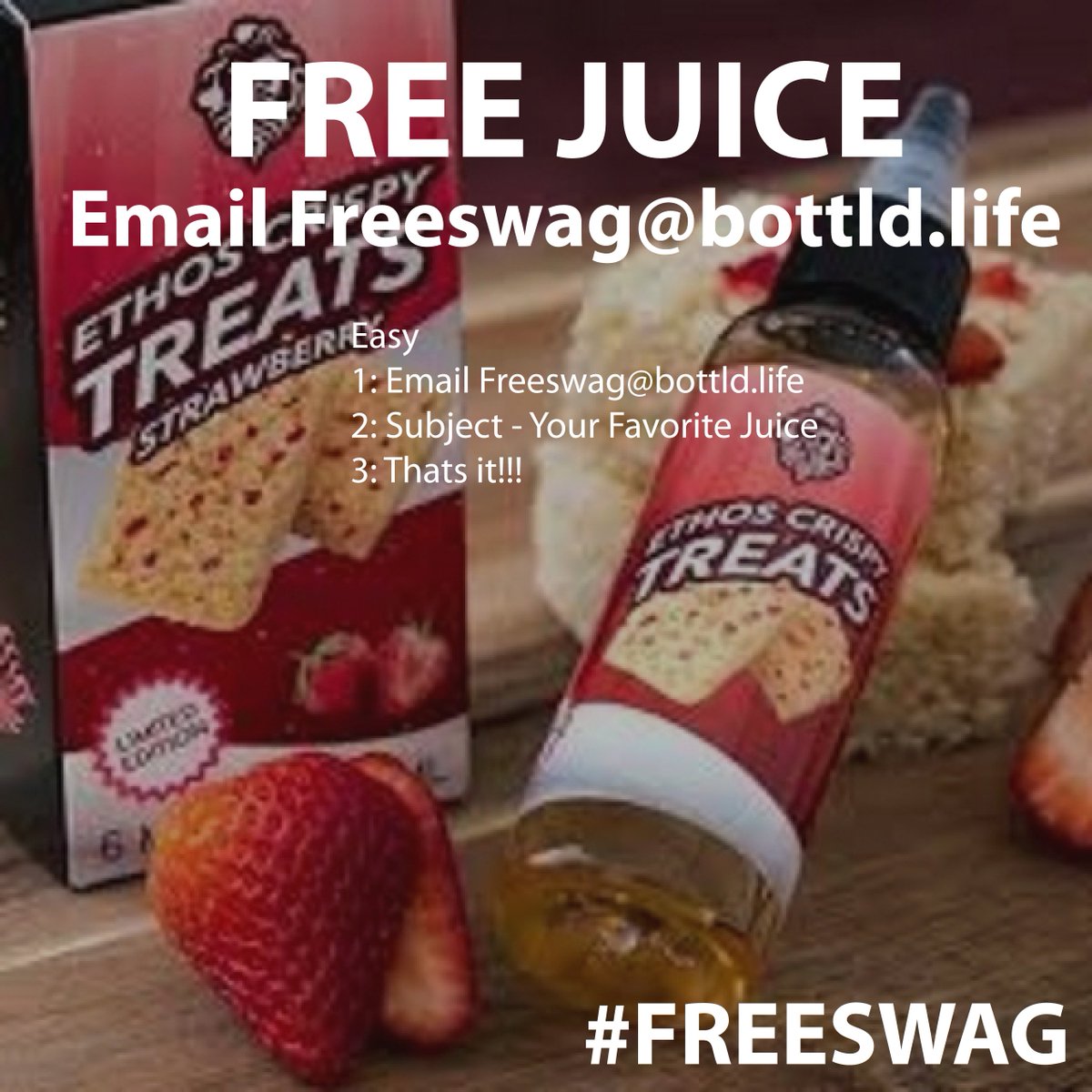 BottldLife's tweet photo. VAPE FOR FREE!!! HUGE JUICE GIVEAWAY!!!

-Like 
-Retweet
-Email - freeswag@bottld.life
-Subject - your favorite e-juice https://t.co/Mfal5rVFFp