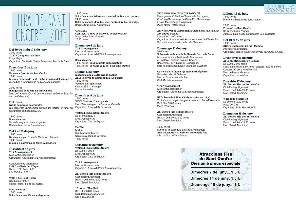 Programació de la Fira de Sant Onofre
