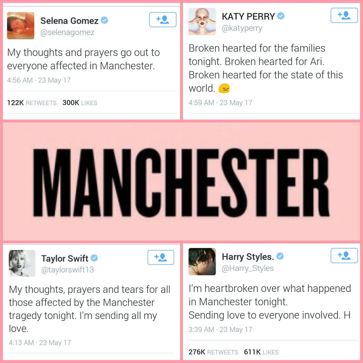 ArianaGrandeSet's tweet photo. Thank you for your support. It means a lot to #Manchester ♡ #PrayForManchester
SPREAD LOVE &amp; SUPPORT ♡
@ArianaGrande https://t.co/vrdxdlUMW7