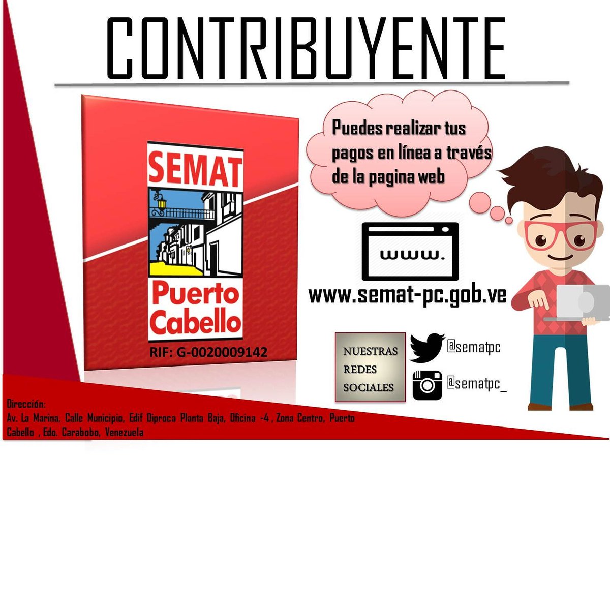 sematpc's tweet photo. Amigo #CONTRIBUYENTE Paga A tiempo, Paga En linea! #sematpc  #PuertoCabello https://t.co/kSaogyqXlA