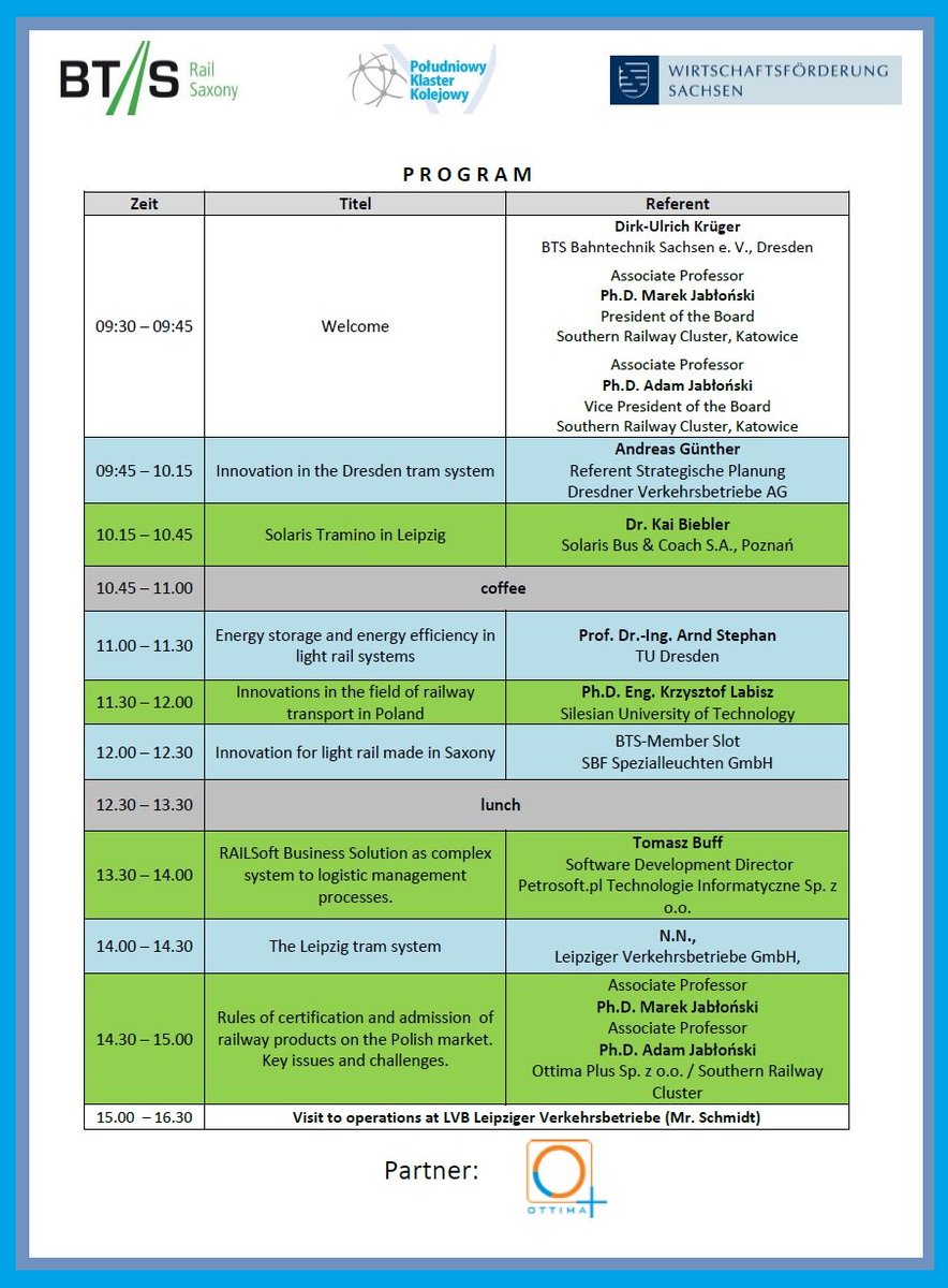 Zapraszamy na konferencję do Lipska! 12-13.06.2017
Więcej informacji: biuro@klasterkolejowy.com.pl