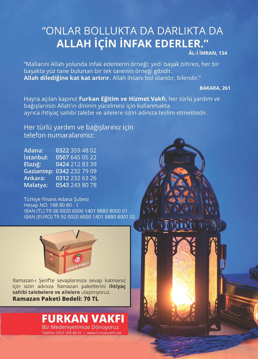 Hayra açılan kapınız Furkan Eğitim ve Hizmet Vakfı, her türlü yardım ve bağışlarınızı Allah’ın dininin yücelmesi için kullanmaktadır.