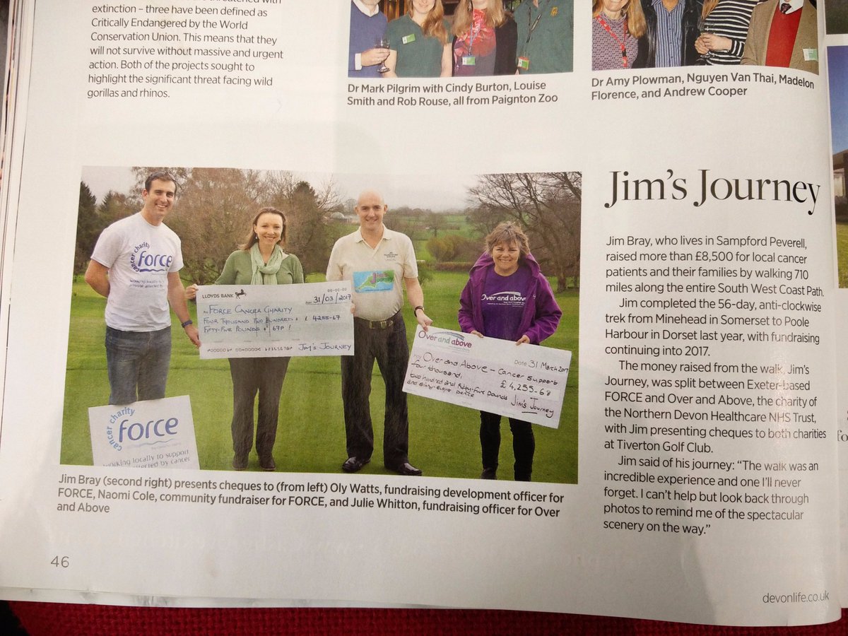 Thanks <a href="/DevonLife/">Devon Life</a> for the article in the June 2017 edition about #JimsJourney raising over £8,500 for <a href="/forcecancer/">FORCE Cancer Charity</a> and @overandaboveNHS.