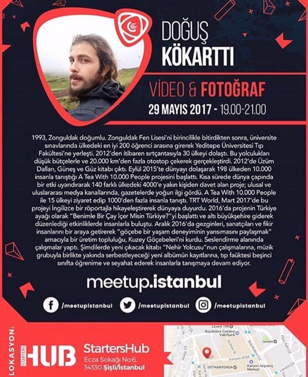 Tıp Fakültesi Öğrencimiz <a href="/DogusKokartti/">Doğuş Kökarttı, MD</a> "A Tea With 10.000 People" Projesi ile Bugün 19.00' da <a href="/meetupistanbul/">Digital Age Meetup</a> 'da olacak. <a href="/YeditepeUni/">YeditepeÜniversitesi</a>