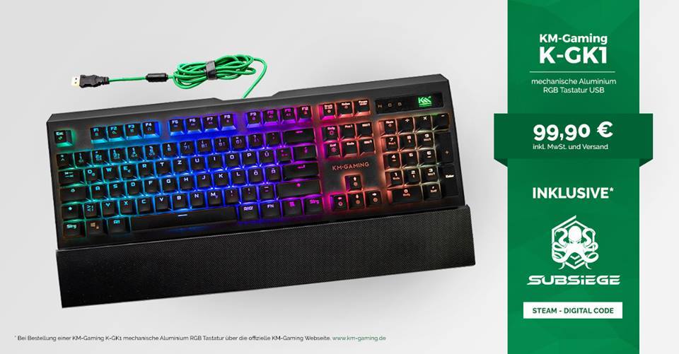 Nur bis 04.06.17:
KM-Gaming K-GK1 mechanische Alu RGB Tastatur
+ Spiel <a href="/subsiege/">Subsiege</a> von den <a href="/IcebirdStudios/">IcebirdStudios</a> 
auf KM-Gaming.de
