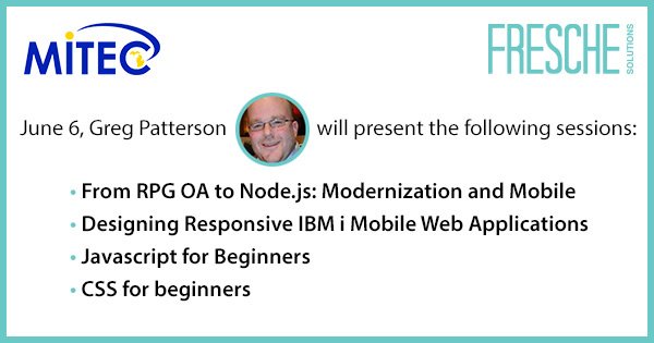 freschesolution's tweet photo. #MITEC2017: don’t miss @GPatt75’s sessions on #RPOG to #NodeJS, #Javascript, #IBMi #Mobile &amp; #CSS. Info: https://t.co/d1mglY2zQI #GOMITEC https://t.co/CVSv968XPF