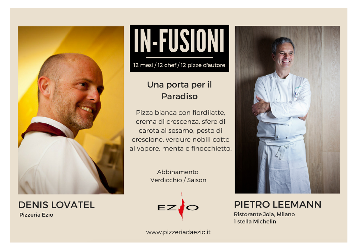 PizzeriaDaEzio's tweet photo. #InFusioni giunge alla 12esima tappa! Con lo #chef stellato Pietro Leeman nasce "Una porta per il paradiso", da domani a #PizzeriaEzio :) https://t.co/ToaOiCcdId