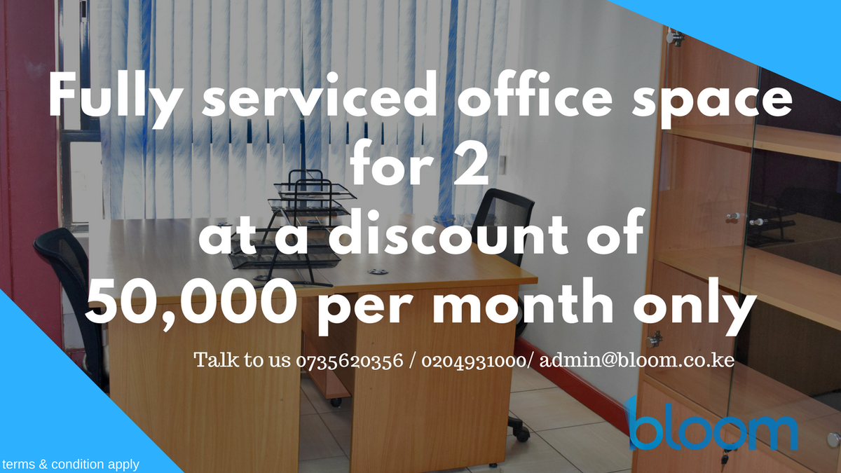 BloomKenya's tweet photo. #ServiceOffices at #affordable prices. #meetingRooms #virtualOffices https://t.co/yCVGO1vb5F