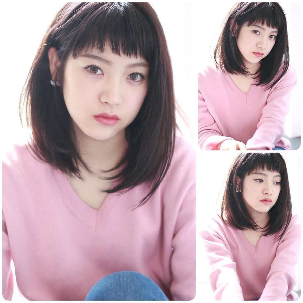 Uzivatel イマムラ スナオ Na Twitteru オン眉ストレート カーキグレージュ 重めスタイルなセミディボブを無造作でナチュラルなストレートに 全体をセミウエットで自然に仕上げるのがポイント 前髪はオン眉の斜めバングで小顔に カラーはイルミナカラーで黒髪に