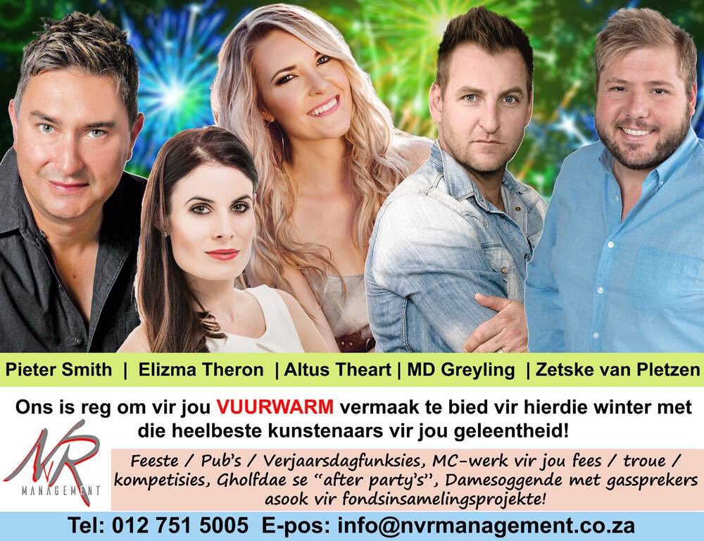 Bespreek nou hierdie kunstenaars vir jou fees / pub / damesoggend of verjaarsdagpartytjie. Datums vir 2018 is sopas oopgestel!