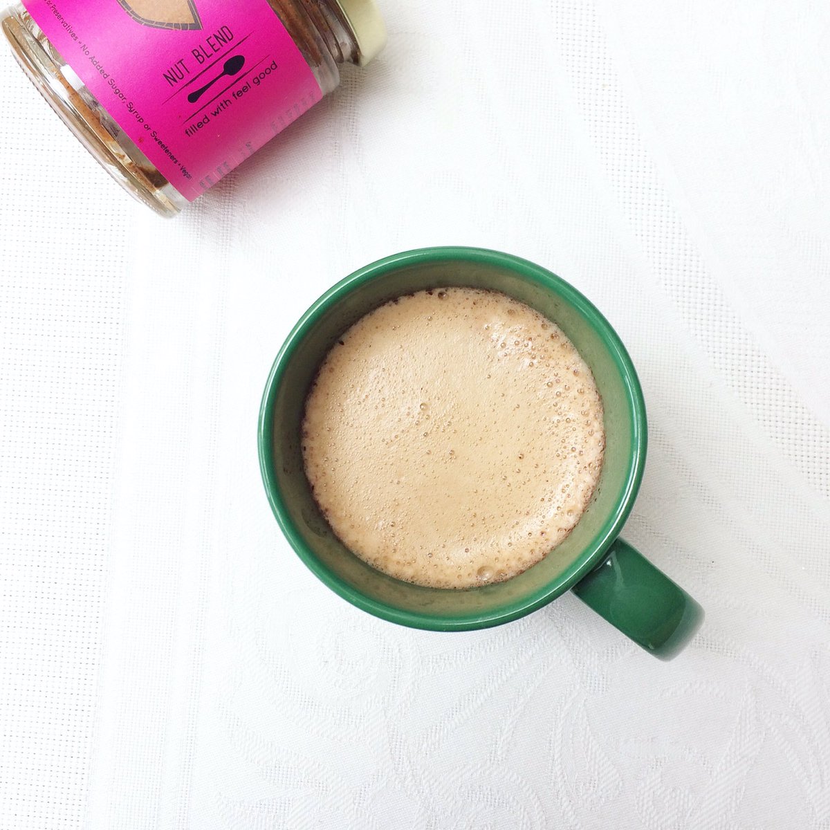 nutblend's tweet photo. But first, coffee - or in this case, a #nutblend Mocha. Blend 2 tsp with fresh hot coffee and be #filledwithfeelgood. #MondayMotivation https://t.co/d26qVN3ZQl