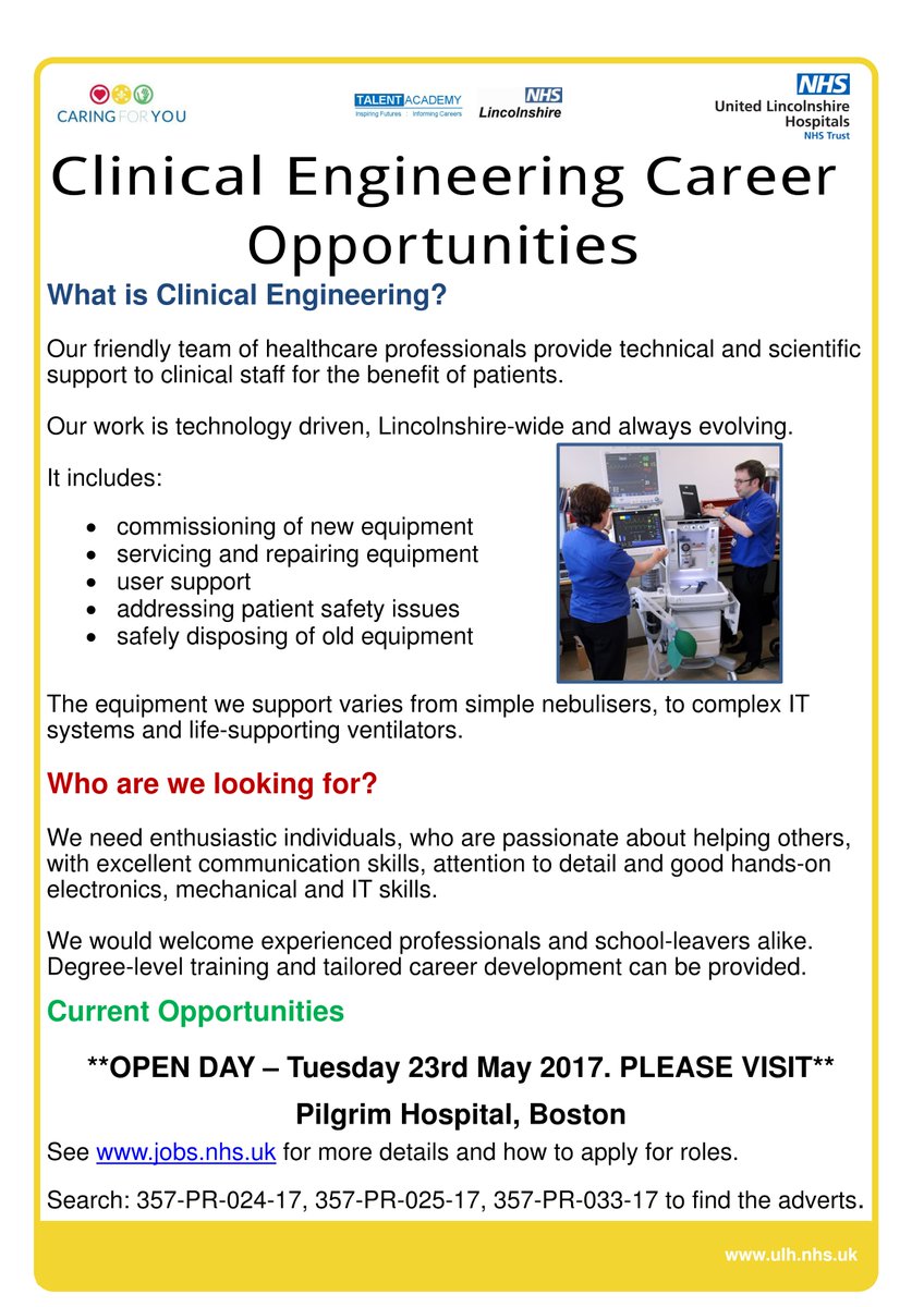 PilgrimClinEng's tweet photo. Don't forget about our Open Day tomorrow at Pilgrim Hospital. Just pop along between 9am and 4pm @ULHT_News @ULHT_Jobs #ClinicalEngineering https://t.co/7AQMvX8Wib