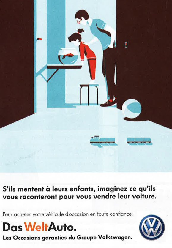 GabrielPlassat's tweet photo. VW j'ai retrouvé cette pub "S'ils mentent à leurs enfants, imaginez ce qu'ils vous raconteront pour vous vendre leur voiture" #transparence https://t.co/hhXkyuX3Se