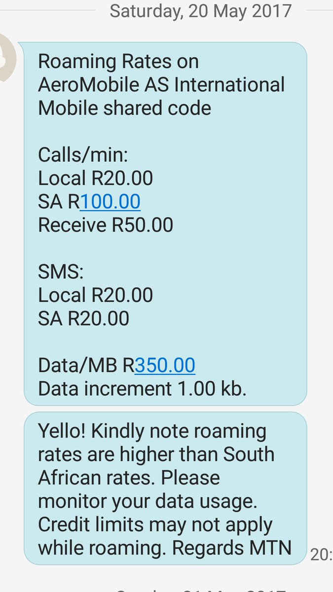 These are #MTN  roaming rates while flying #emirates - seems excessive to charge USD 26000 per gigabyte ?