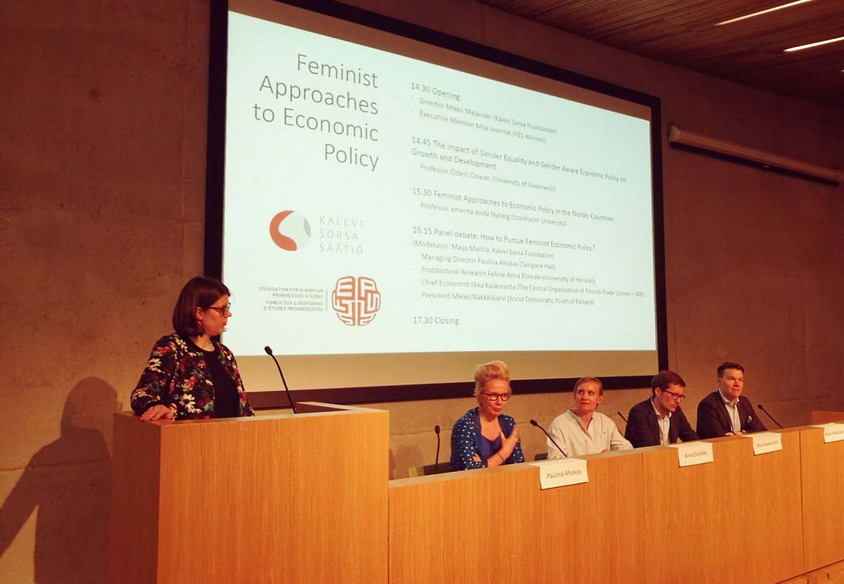 SorsaFoundation's tweet photo. @PAhokas in panel discussion: "Countries who take gender equality seriously are the ones who move forward." #femtalous #feminismi #talpol https://t.co/IH0oQKALfW