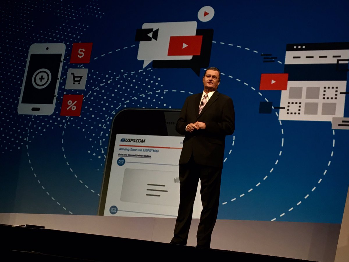 USPS's tweet photo. "It's all about the customer. Every touch point...every interaction...every transaction." - #USPS CCMO Jim Cochrane #2017NPF @postalforum https://t.co/6ZJWaOuyde