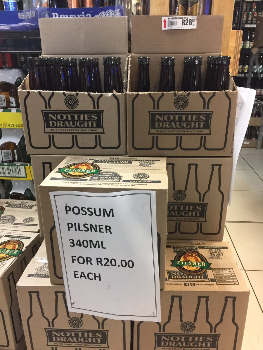 <a href="/nottiesbrewery/">Notties Brewery</a> Possum Pilsner is on Special at <a href="/HillcrestTops/">HillcrestTops</a> for R20 go support Kzn's oldest Craft Brewery