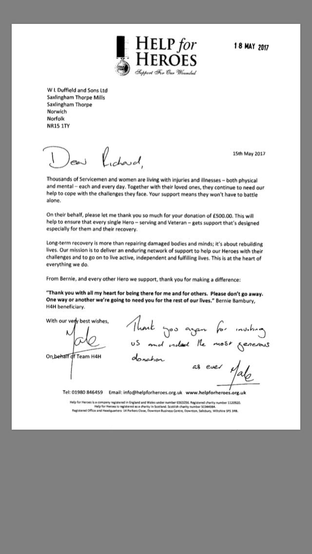 A most uplifting thank you from the team at <a href="/HelpforHeroes/">Help for Heroes</a> after <a href="/keeperschoice/">Keepers Choice</a> recent donation! <a href="/Shooting4Heroes/">ShootingForHeroes</a> #MondayMotivaton