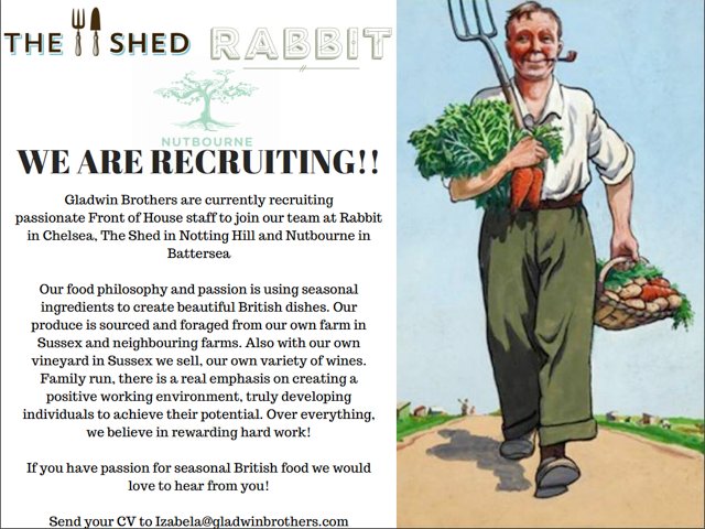 NutbourneSW11's tweet image. We are recruiting Front of House Staff, please get in touch with your CV to izabela@gladwinbrothers.com #recruitment #staffneeded