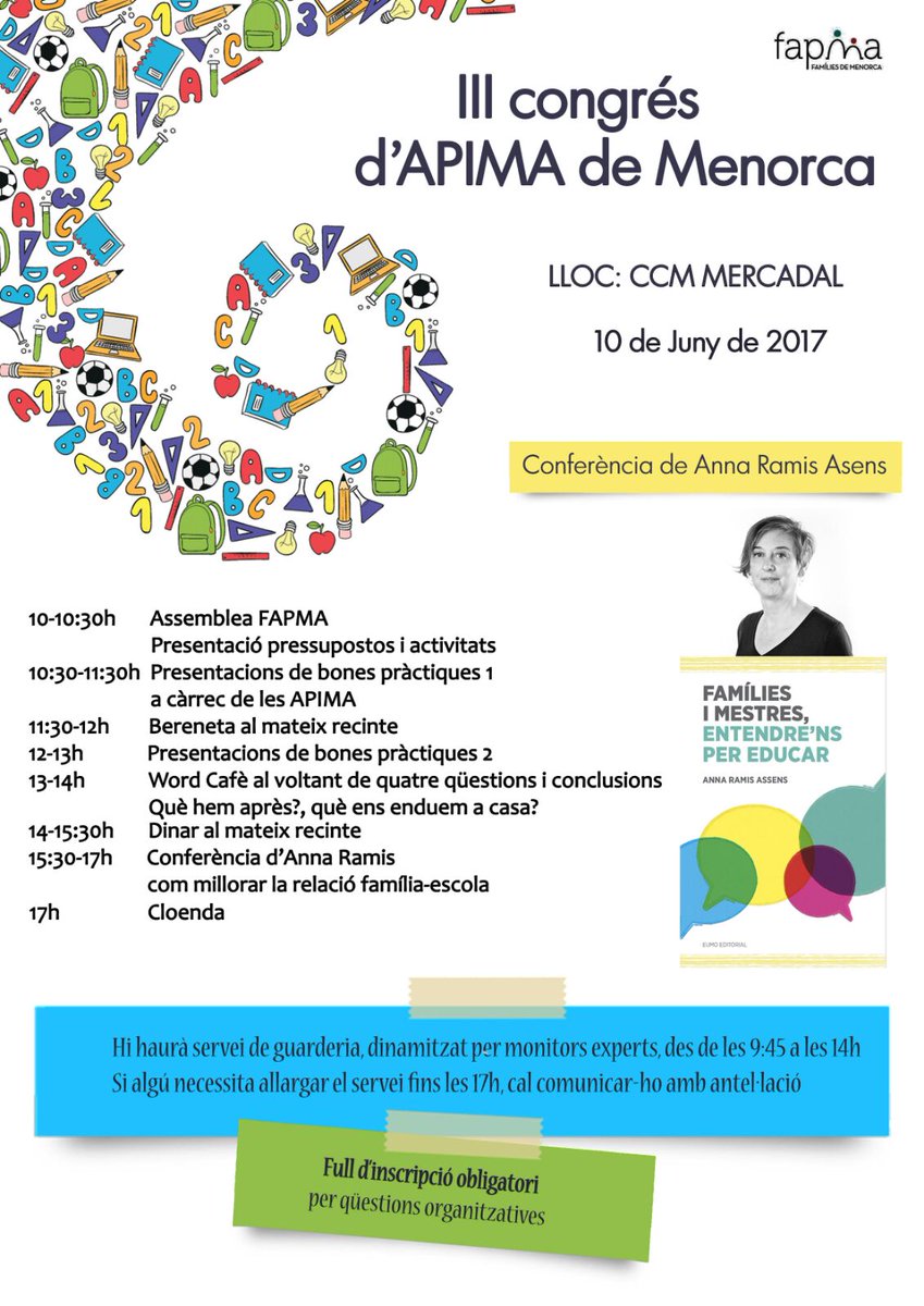 Preparant el #3CongresApimaMenorca. El 10 de juny al CCM Mercadal. Us heu d'inscriure a goo.gl/forms/AyUaE7tV… #Menorcafamílies