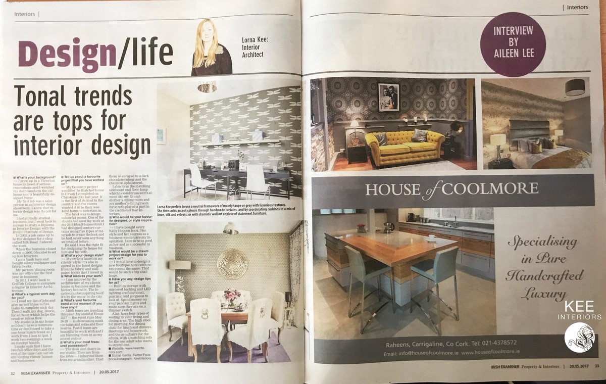 KeeInteriors's tweet photo. Aileen Lee from the Irish Examiner interviewed me recently for a day in the life of a Designer. Delighted with the double spread. Thank you. https://t.co/e2ctNh5FJt