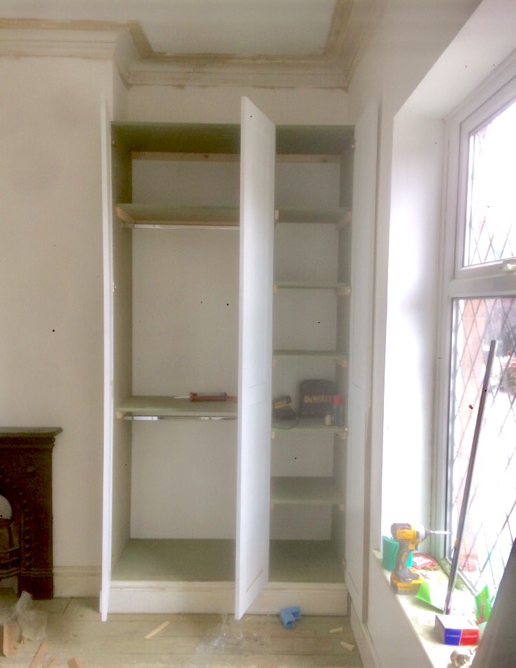 kdbjoinery's tweet photo. Latest project for one of our landlords, making use of existing space, simple fitted wardrobes. Ready to be painted to match the new decor https://t.co/K5yjwfnAOm