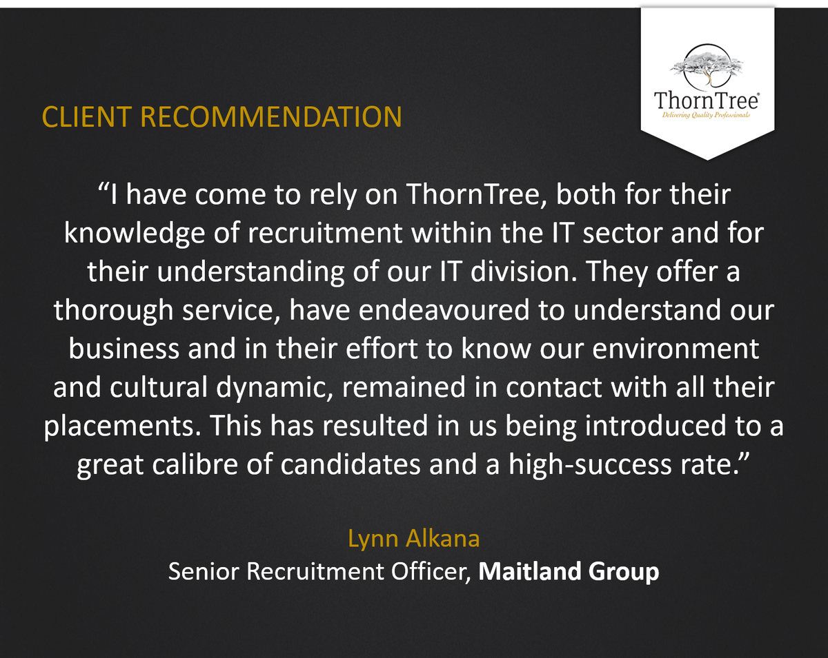 ThornTreeGroup's tweet photo. We pride ourselves on not just filling roles. #Recruitment #DeliveringQualityProfessionals #HR #TechJobs #ChangingLives #LoveWhatYouDo https://t.co/DTYNkjyLd1