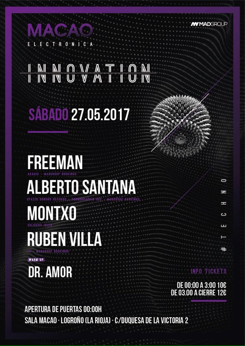 Cartel Completo 
#innovation #Logrono #techno @DjMontxoo <a href="/albertsantanadj/">Alberto Santana</a> <a href="/villadeejay/">RUBEN VILLA</a> <a href="/SalaMacaoDisco/">Sala Macao</a>