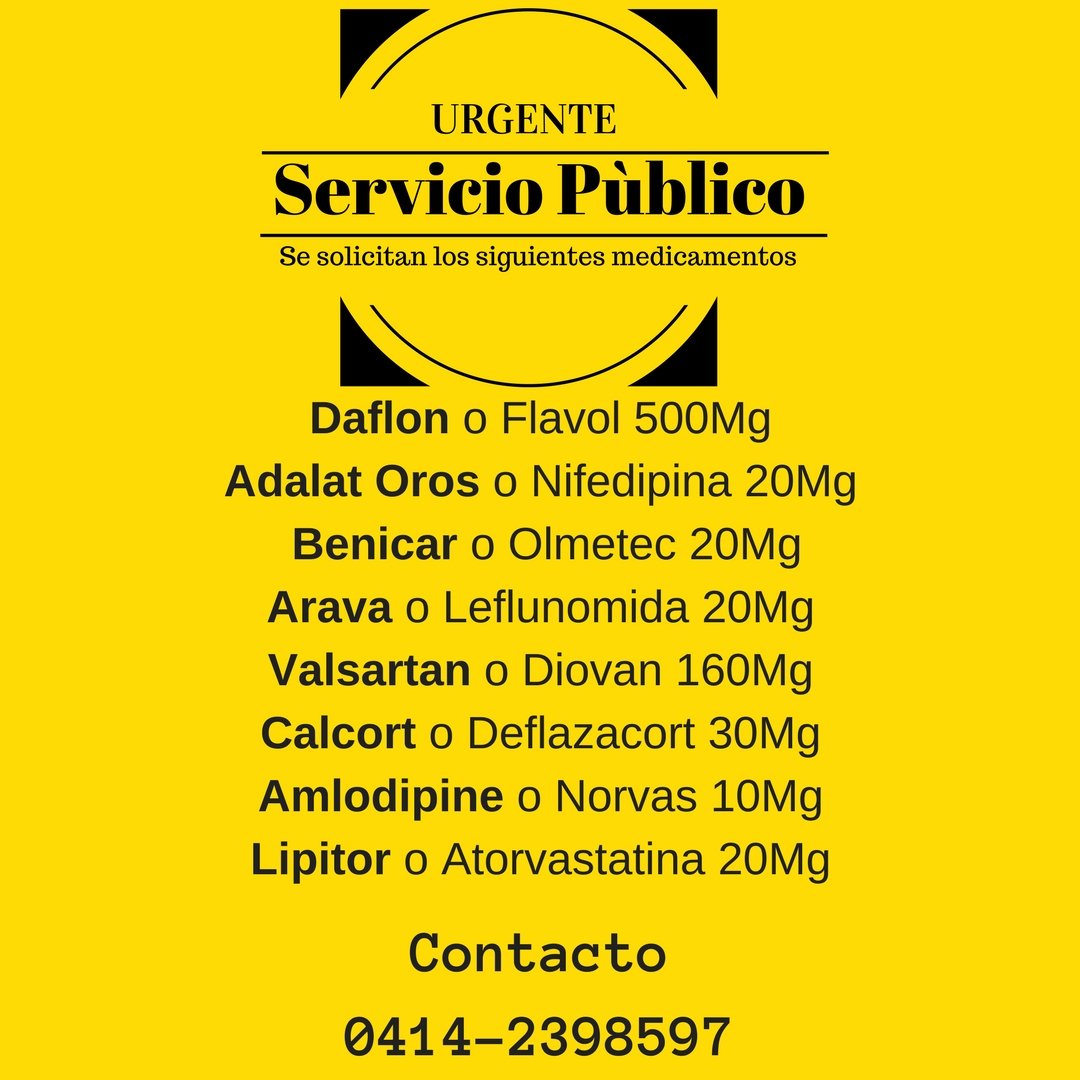 Anitadmalave's tweet photo. Busco con carácter de URGENCIA los siguientes medicamento, cualquier persona o institución que los tenga contactarme #ServicioPublico #22May https://t.co/EqCDCD8RRo