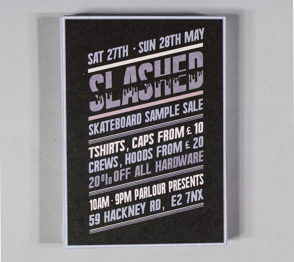 SLASHED Sample Sale /London/This Weekend at <a href="/ParlourSkate/">Parlour</a> - bargains galore from top skate and #streewear brands: facebook.com/events/1761340…