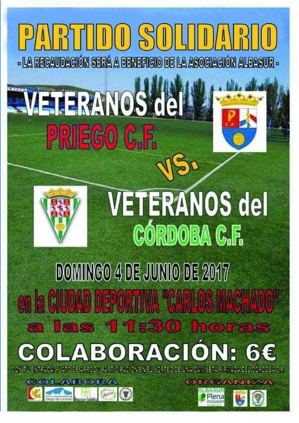 En #LaMañanadePriego, partido de fúbol solidario a beneficio de <a href="/AlbasurPriego/">Albasur Priego</a>. Veteranos del Priego C.F. y del Córdoba C.F. el 4 de junio