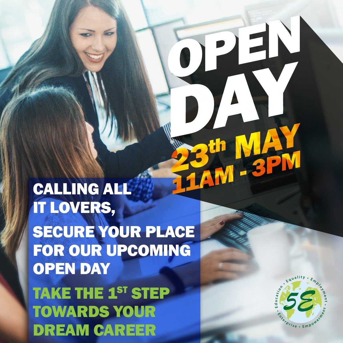 If you are considering studying an IT course, this Open Day at Selby Centre on 23th May @ 11-3pm is perfect for you. fivee.co.uk/openday