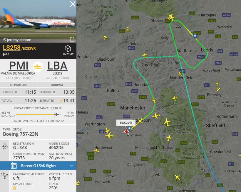 NikPhillips666's tweet photo. Jet2 #LS258 has just diverted to Manchester from Leeds/Bradford (for no immediately apparent reason) https://t.co/oLOCLNKd3G